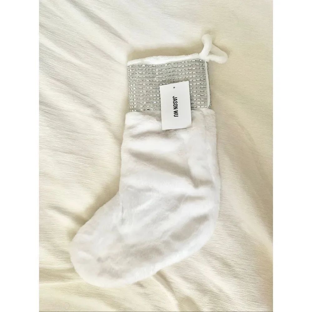 Jason Wu White Faux Fur Christmas Stocking w/ Rhinestone Cuff – Holiday Decor - Picture 5 of 7